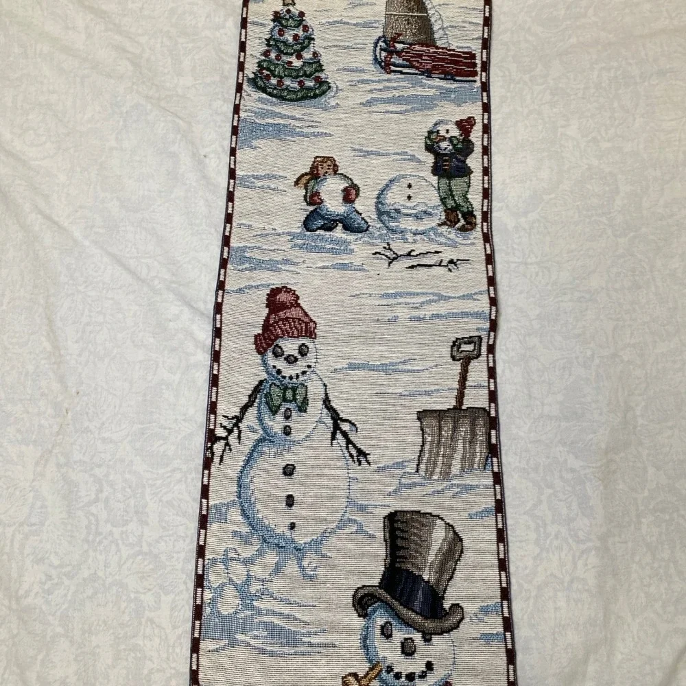 Manual Woodworkers Weavers Front Yard Snowmen Christmas Bell Pull Tapestry 39